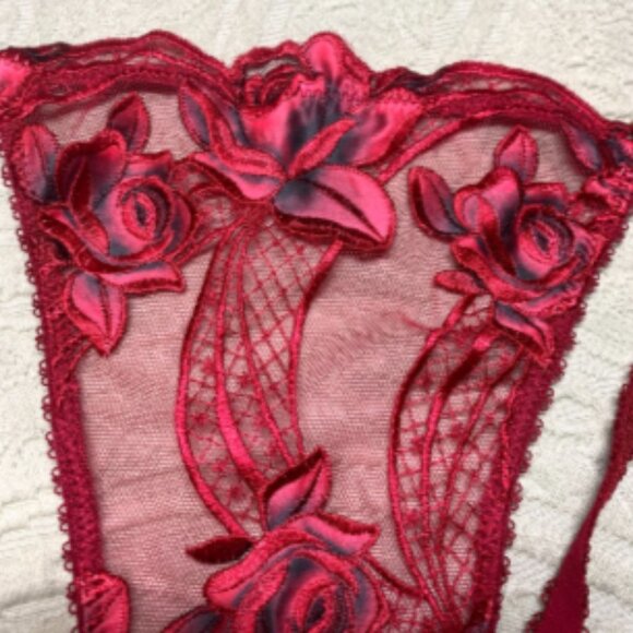 Victoria's Secret Very Sexy Red Rose Embroidery Unlined Demi Bra 36B Thong M Set - Picture 15 of 16